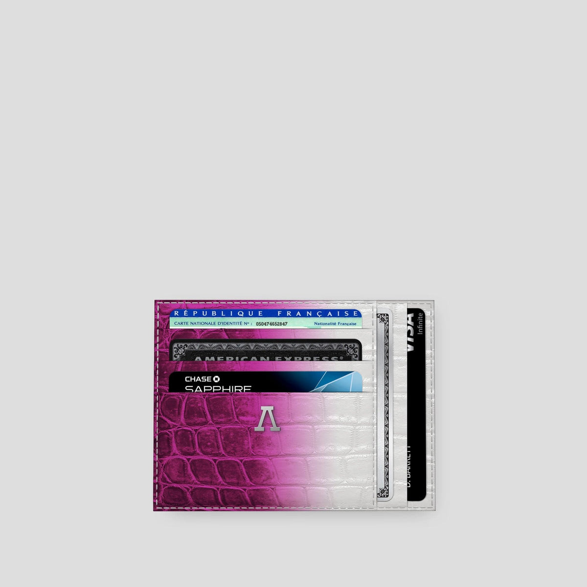 Fuchsia 10 Cards Wallet Himalayan Crocodile with Steel Metal -1 | Fuchsia-Steel