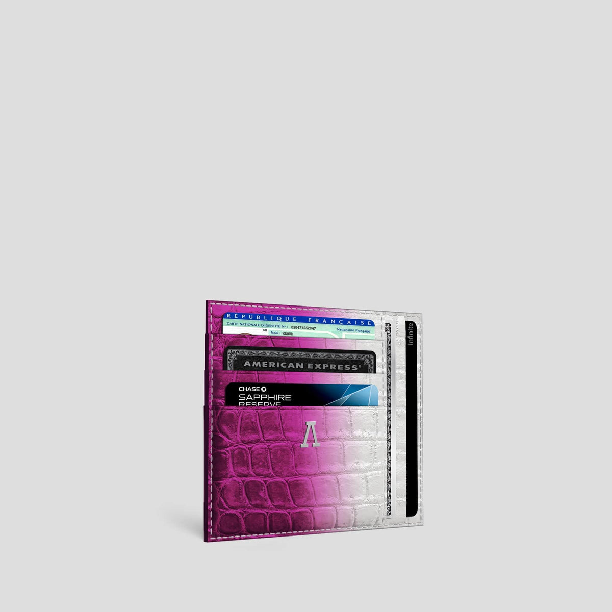 Fuchsia 10 Cards Wallet Himalayan Crocodile with Steel Metal -2 | Fuchsia-Steel