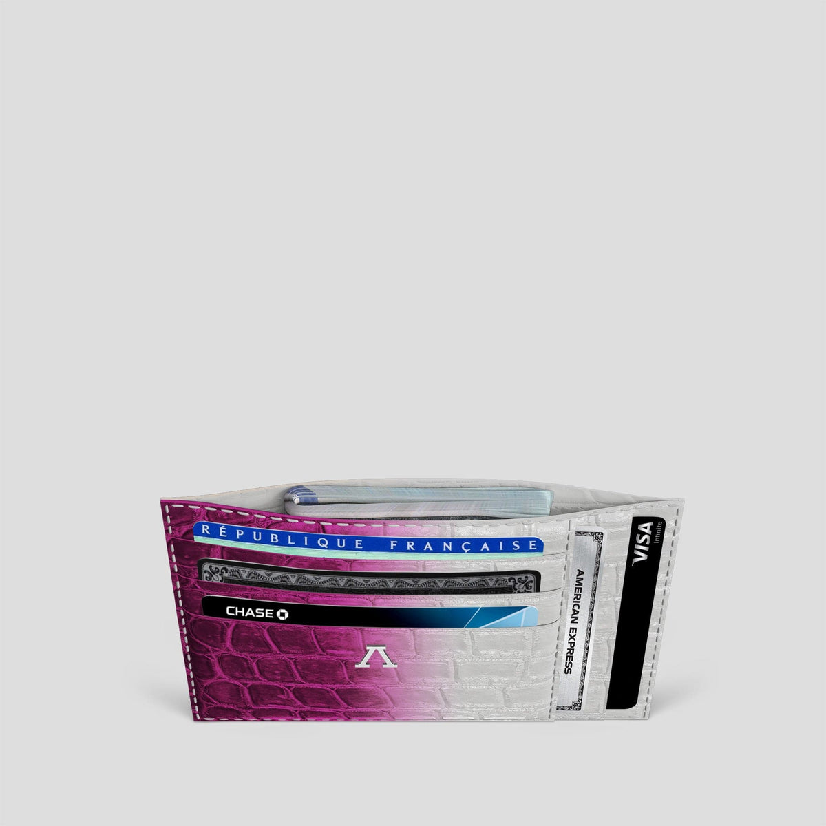Fuchsia 10 Cards Wallet Himalayan Crocodile with Steel Metal -5 | Fuchsia-Steel