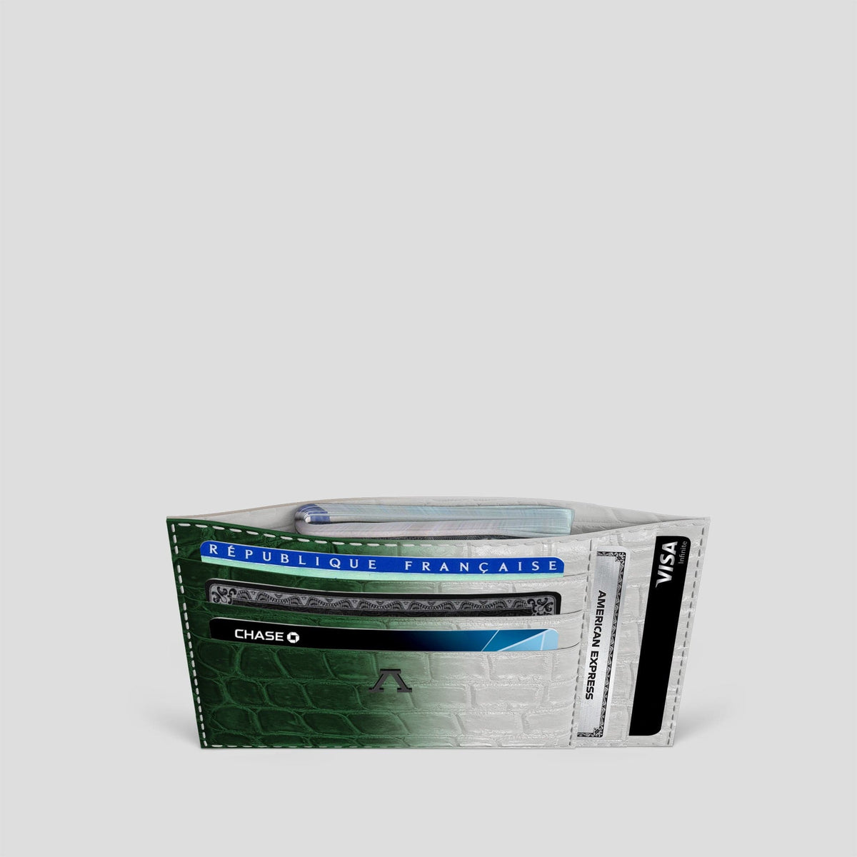 Green 10 Cards Wallet Himalayan Crocodile with Black Metal -5 | Green-Black