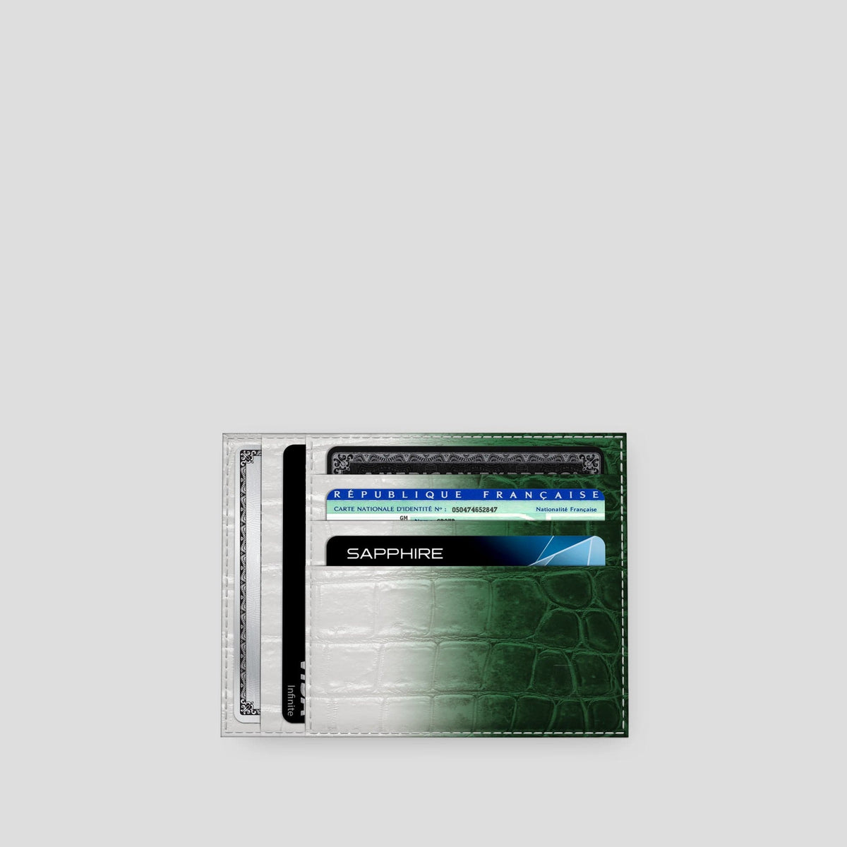 Green 10 Cards Wallet Himalayan Crocodile with Gold Metal -3 | Green-Gold