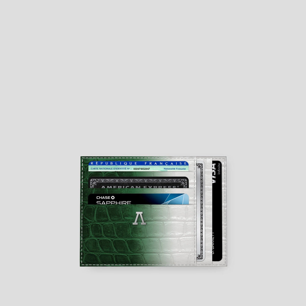 Green 10 Cards Wallet Himalayan Crocodile with Steel Metal -1 | Green-Steel