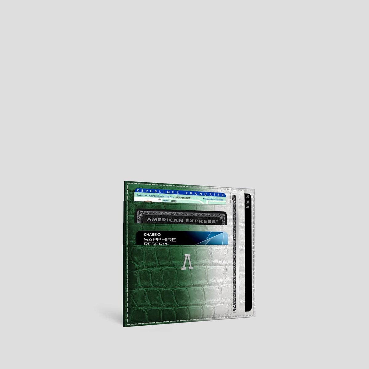 Green 10 Cards Wallet Himalayan Crocodile with Steel Metal -2 | Green-Steel