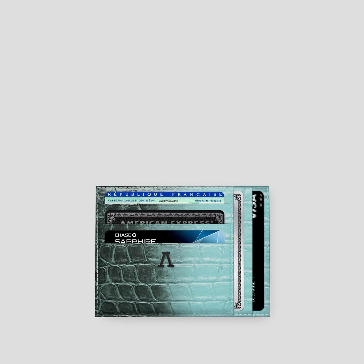 Light-Mint 10 Cards Wallet Himalayan Crocodile with Black Metal -1 | Light-Mint-Black