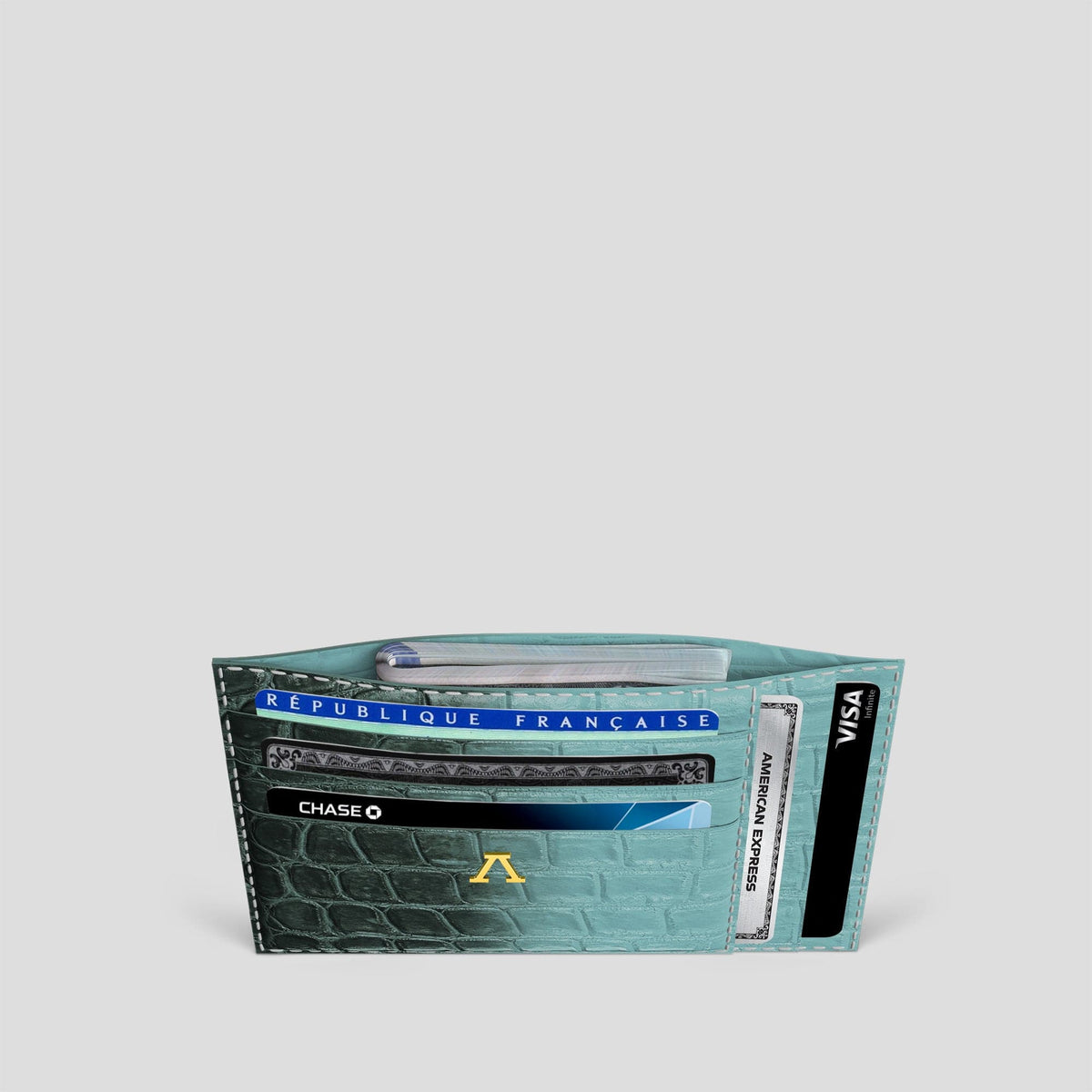 Light-Mint 10 Cards Wallet Himalayan Crocodile with Gold Metal -5 | Light-Mint-Gold