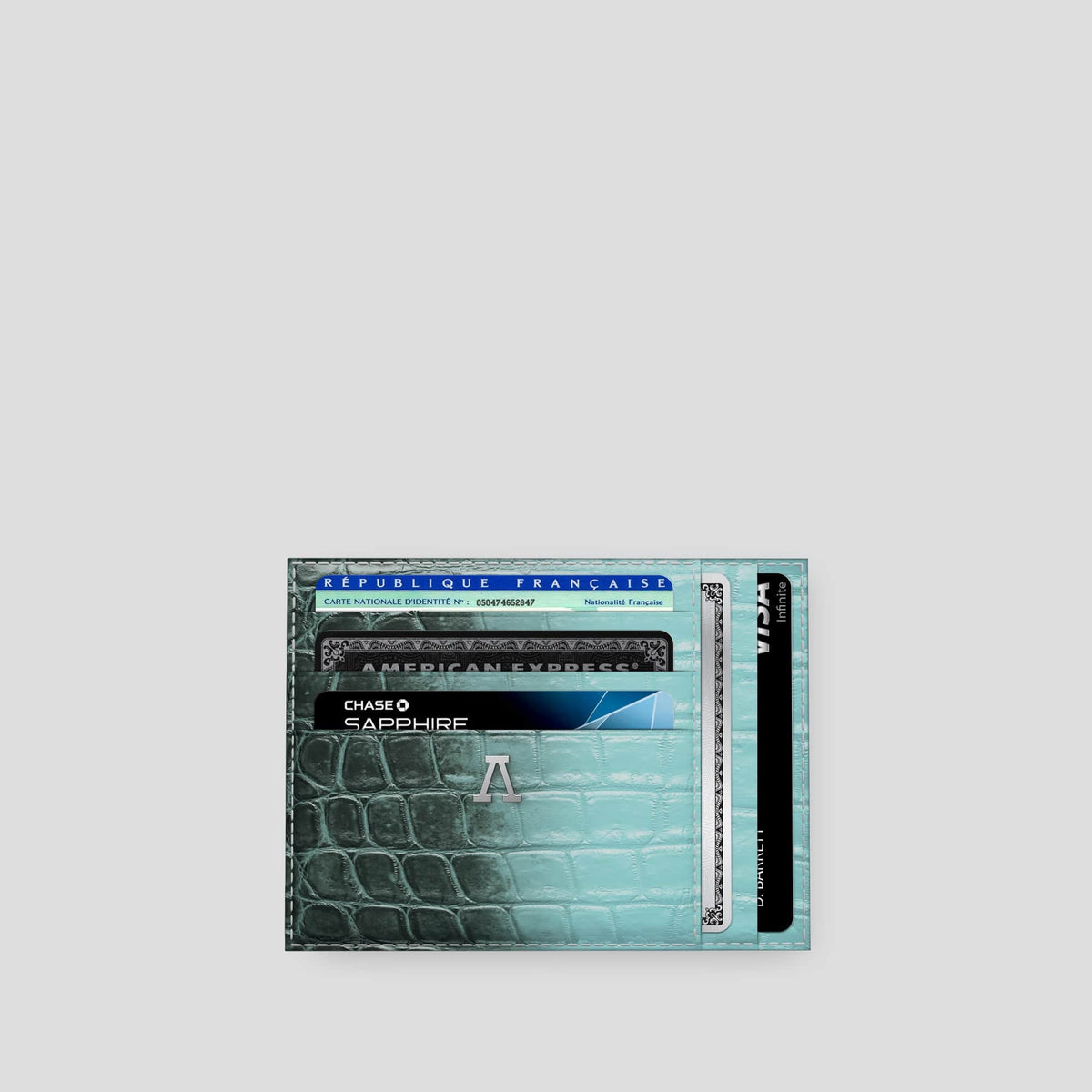 Light-Mint 10 Cards Wallet Himalayan Crocodile with Steel Metal -1 | Light-Mint-Steel