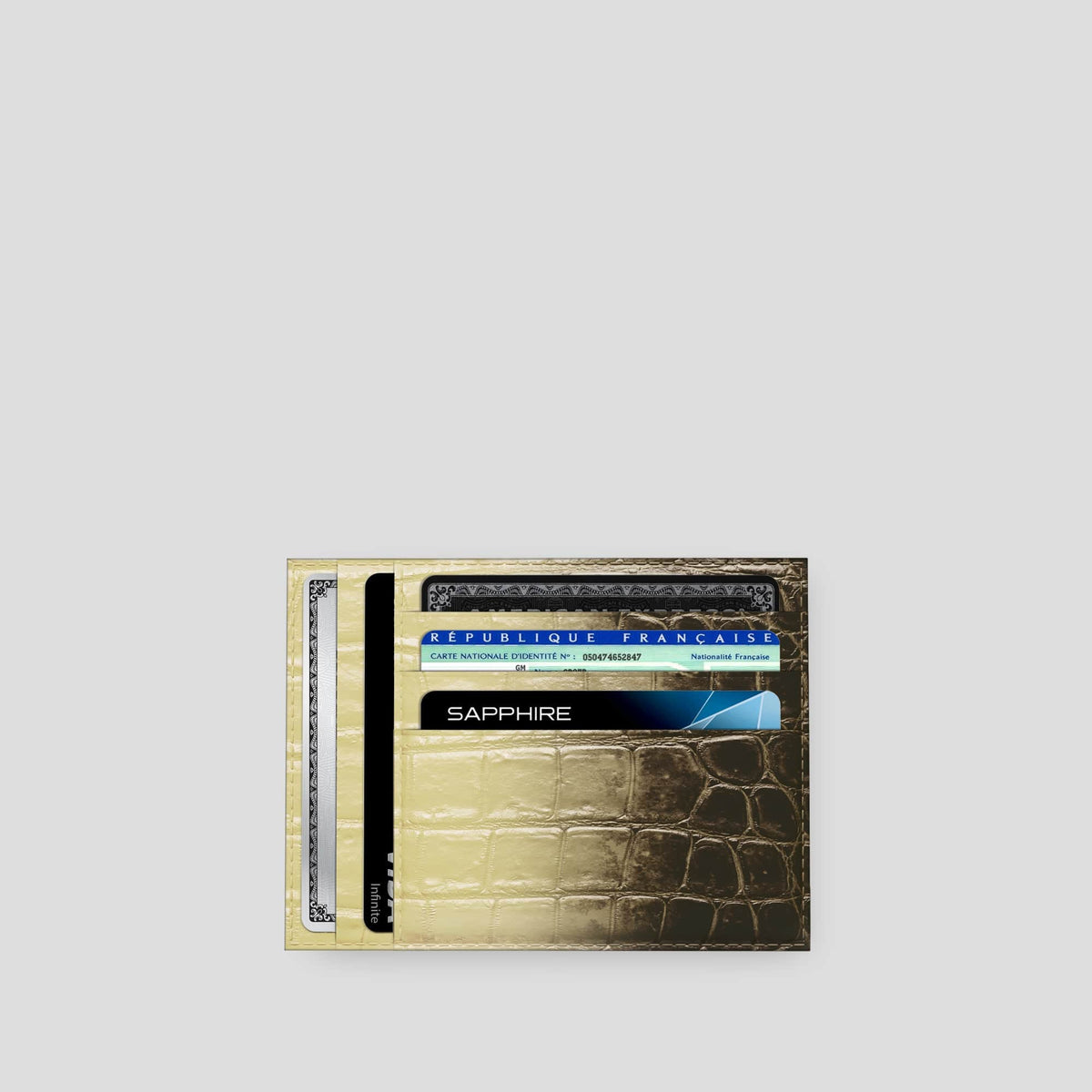 Natural 10 Cards Wallet Himalayan Crocodile with Gold Metal -3 | Natural-Gold