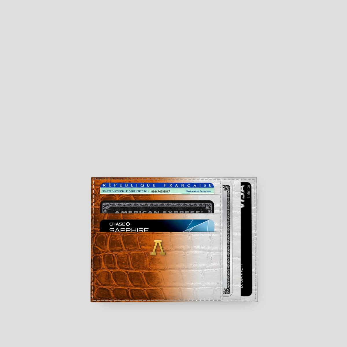 Orange 10 Cards Wallet Himalayan Crocodile with Gold Metal -1 | Orange-Gold