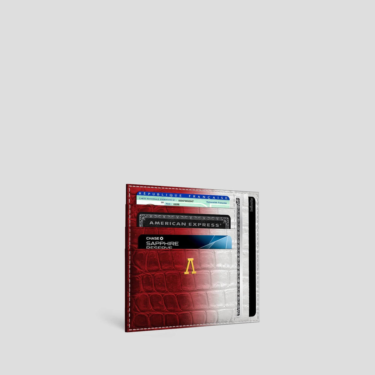 Red 10 Cards Wallet Himalayan Crocodile with Gold Metal -2 | Red-Gold