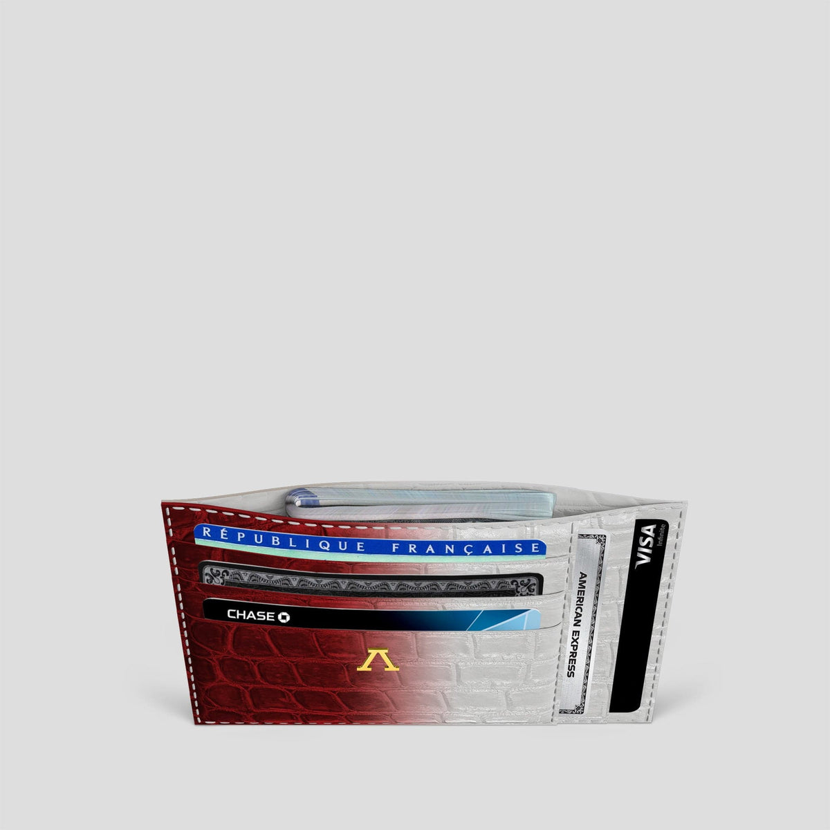 Red 10 Cards Wallet Himalayan Crocodile with Gold Metal -5 | Red-Gold