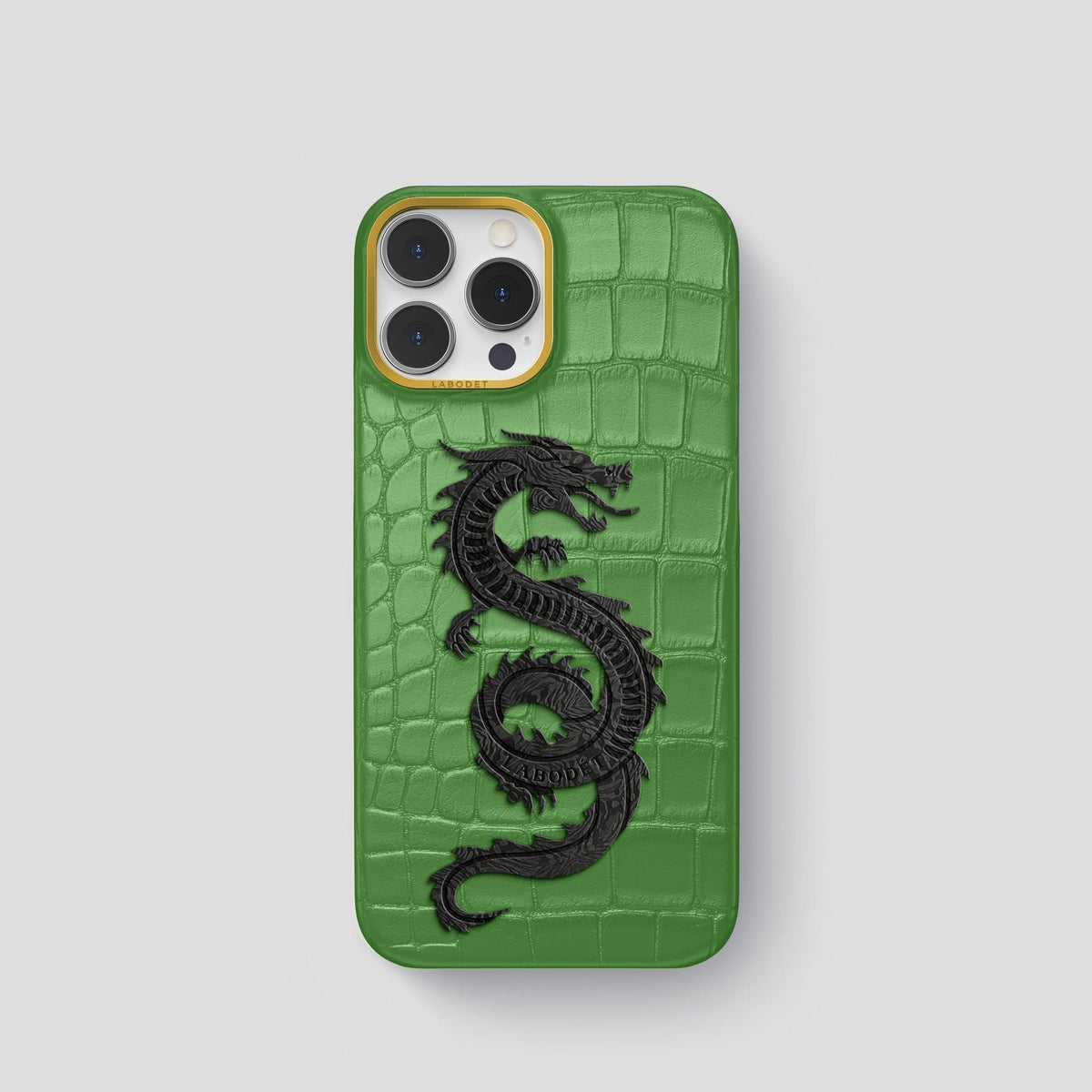 Apple-Green iPhone 13 Pro Classic Case Alligator with Gold Metal -1 | Apple-Green-Gold