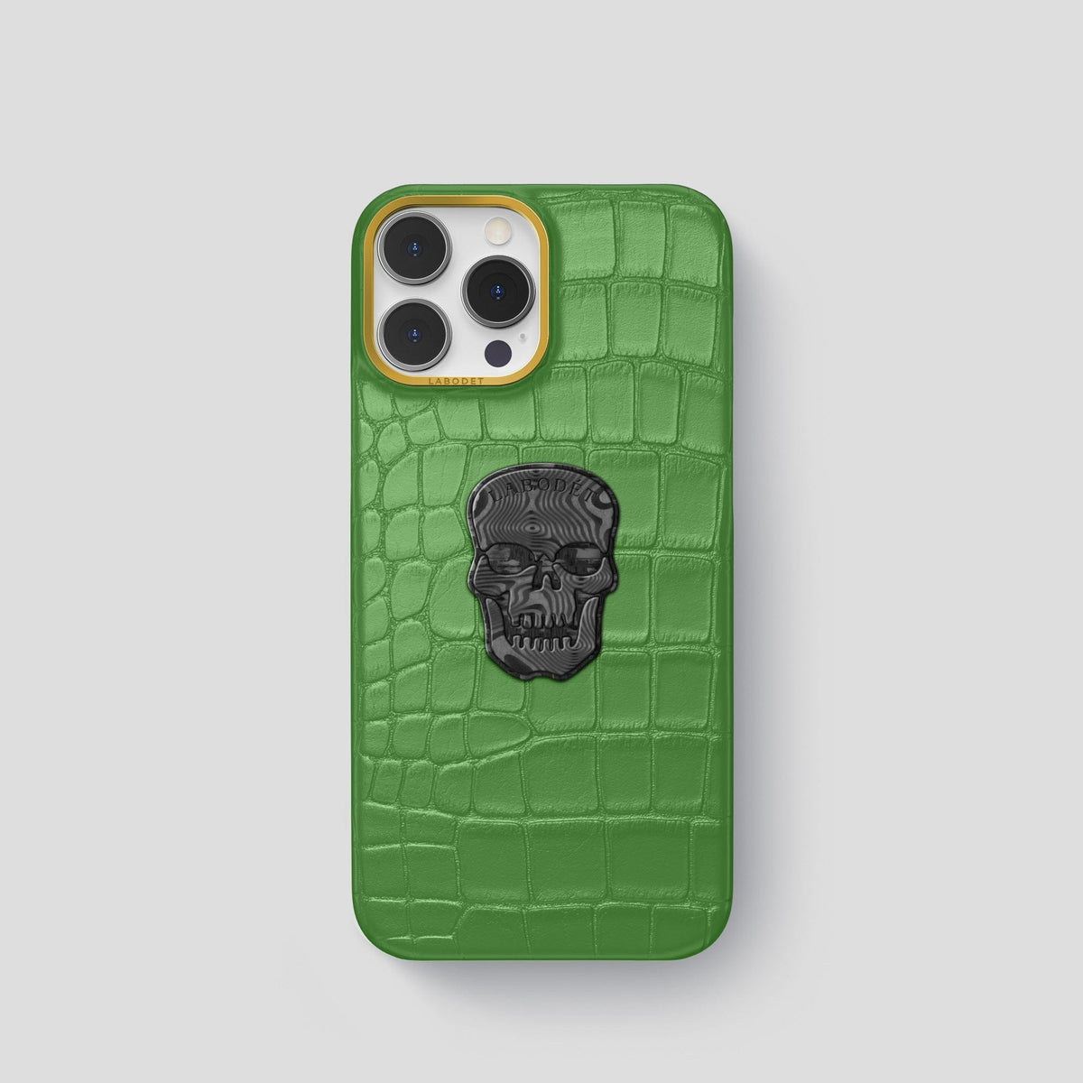 Apple-Green iPhone 13 Pro Classic Case Alligator with Gold Metal -1 | Apple-Green-Gold