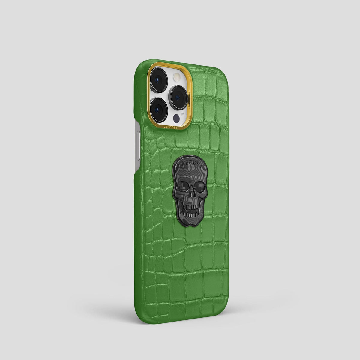 Apple-Green iPhone 13 Pro Classic Case Alligator with Gold Metal -2 | Apple-Green-Gold