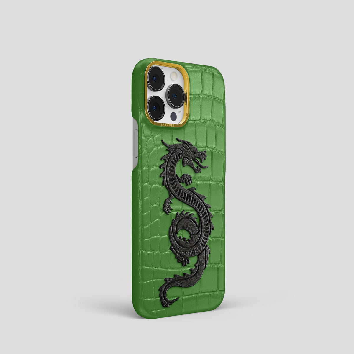 Apple-Green iPhone 13 Pro Classic Case Alligator with Gold Metal -2 | Apple-Green-Gold