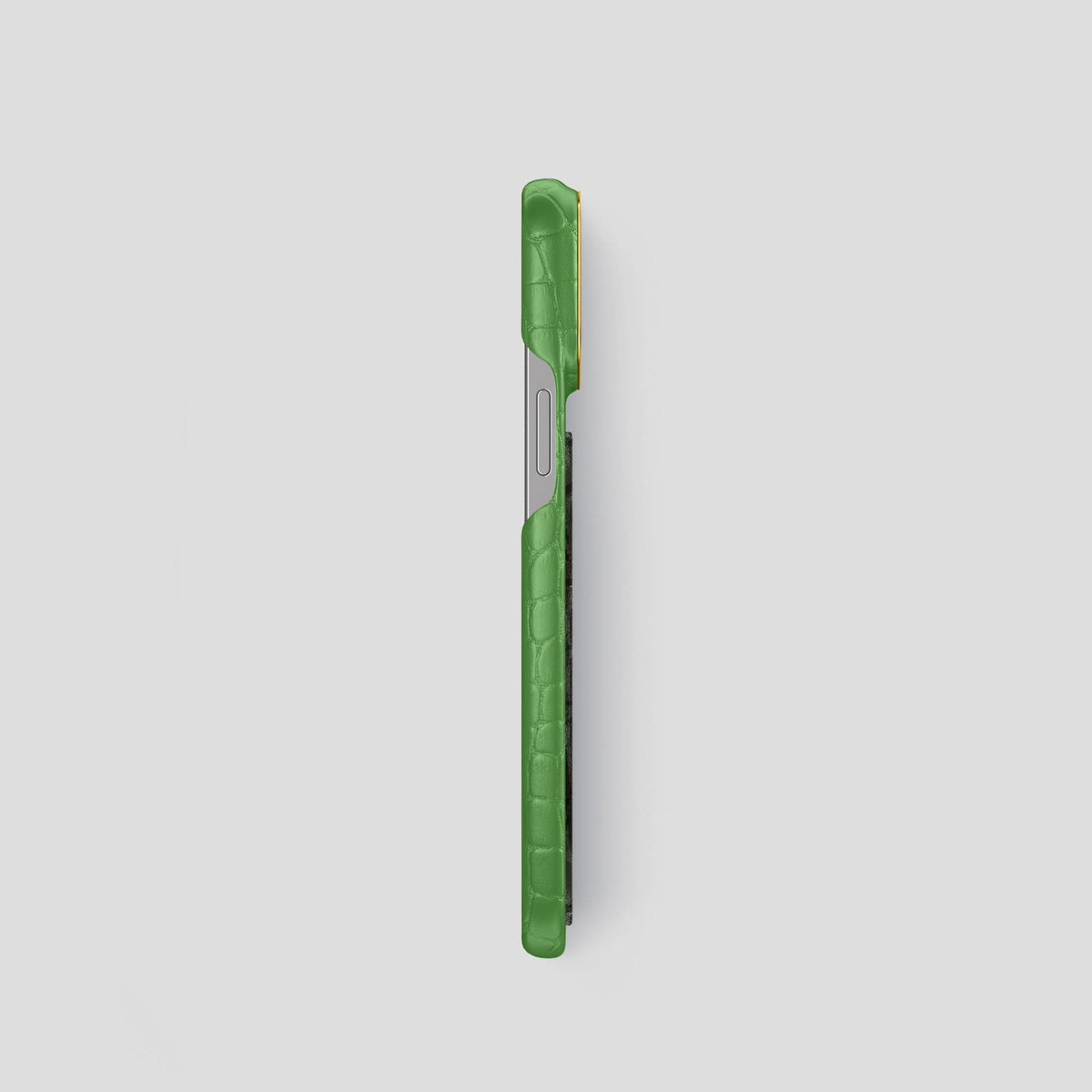 Apple-Green iPhone 13 Pro Classic Case Alligator with Gold Metal -3 | Apple-Green-Gold