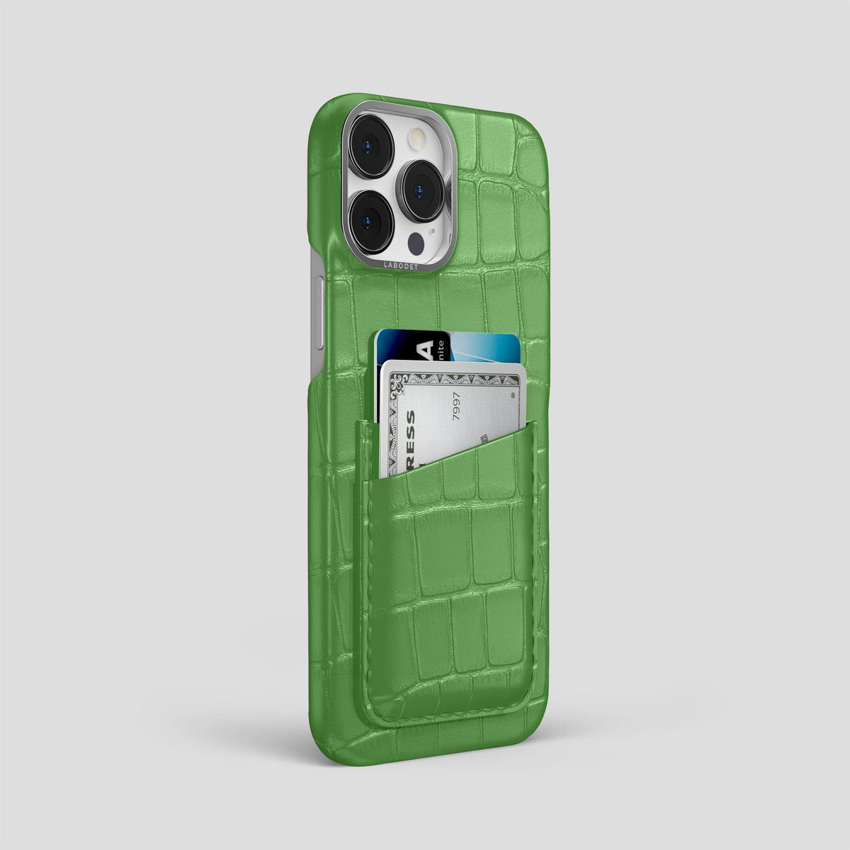 Apple-Green iPhone 13 Pro Max Card Case Alligator with Steel Metal -2 | Apple-Green-Steel