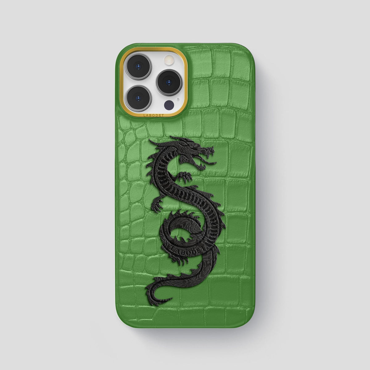 Apple-Green iPhone 13 Pro Max Classic Case Alligator with Gold Metal -1 | Apple-Green-Gold