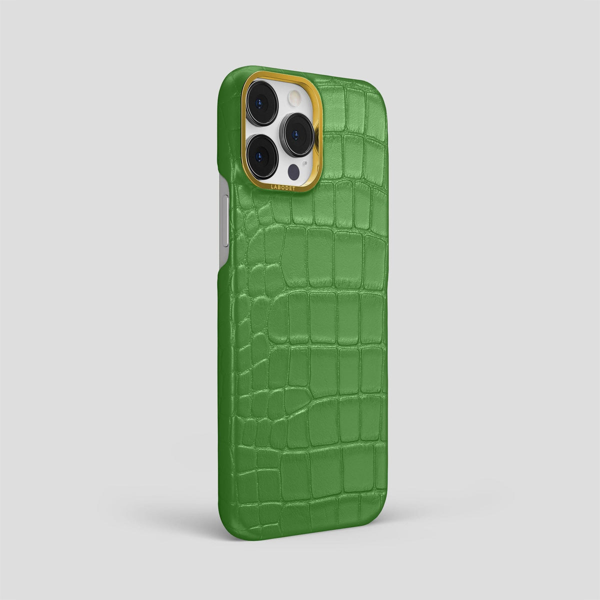 Apple-Green iPhone 13 Pro Max Classic Case Alligator with Gold Metal -2 | Apple-Green-Gold