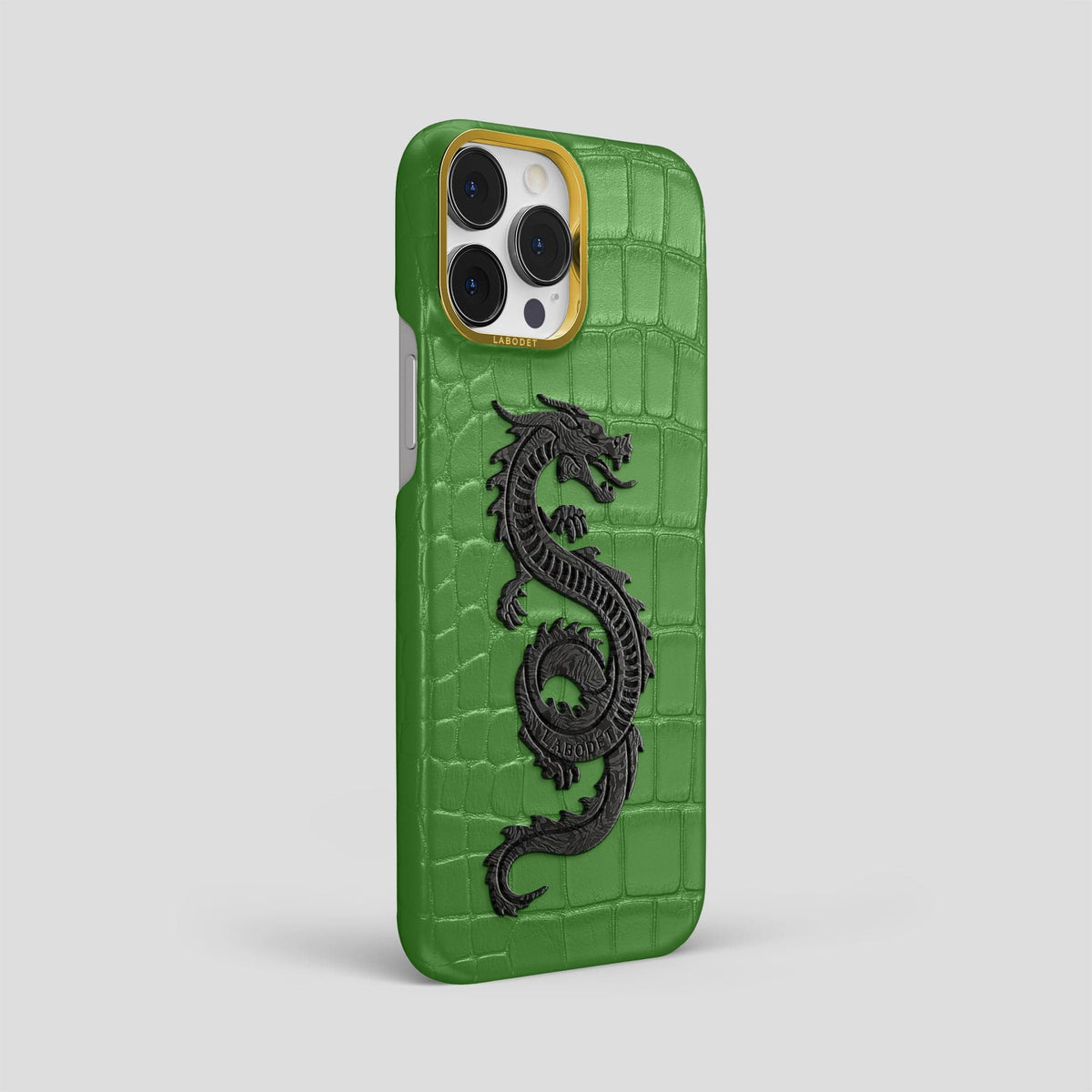 Apple-Green iPhone 13 Pro Max Classic Case Alligator with Gold Metal -2 | Apple-Green-Gold