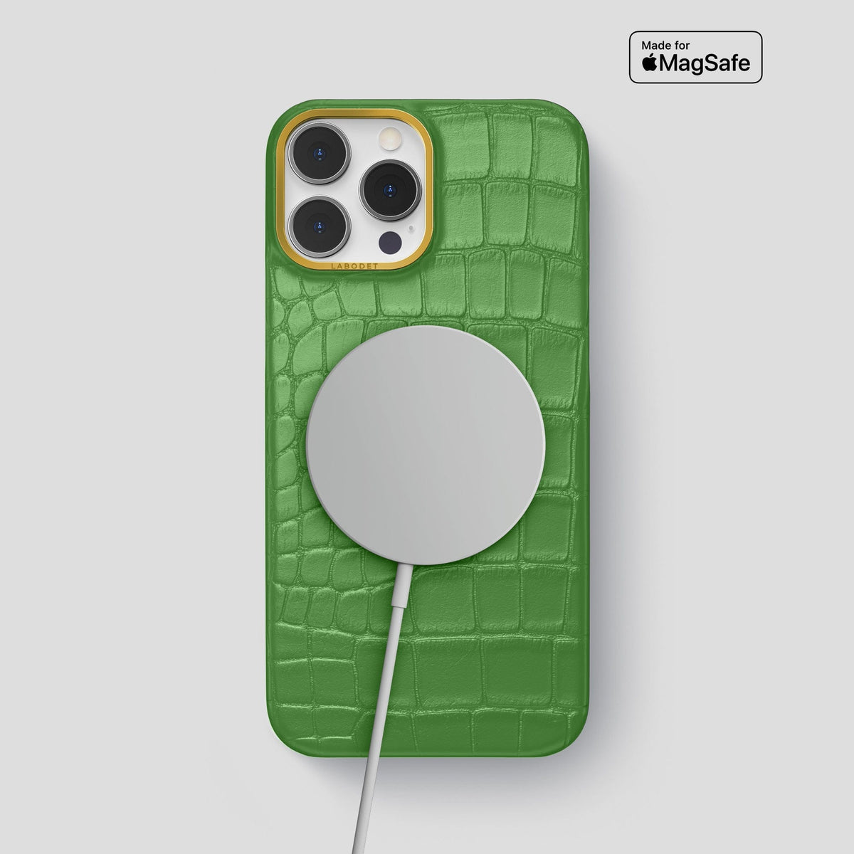 Apple-Green iPhone 13 Pro Max Classic Case Alligator with Gold Metal -4 | Apple-Green-Gold