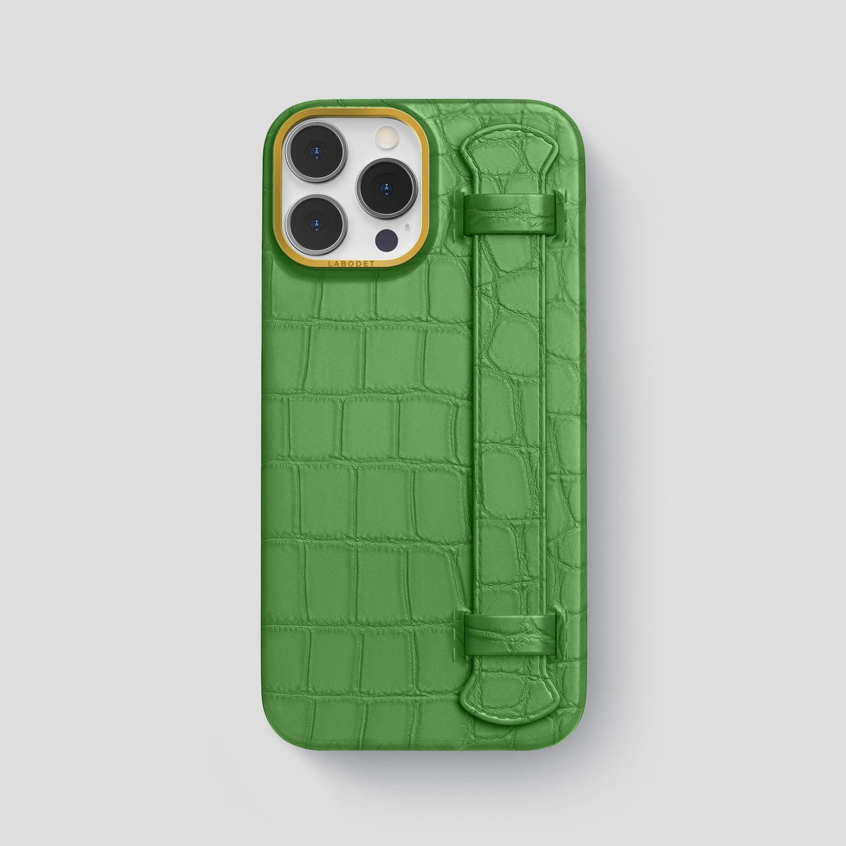 Apple-Green iPhone 13 Pro Max Strap Case Alligator with Gold Metal -1 | Apple-Green-Gold