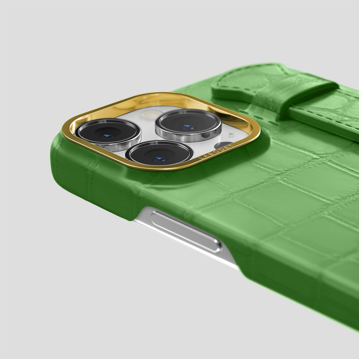 Apple-Green iPhone 13 Pro Max Strap Case Alligator with Gold Metal -5 | Apple-Green-Gold