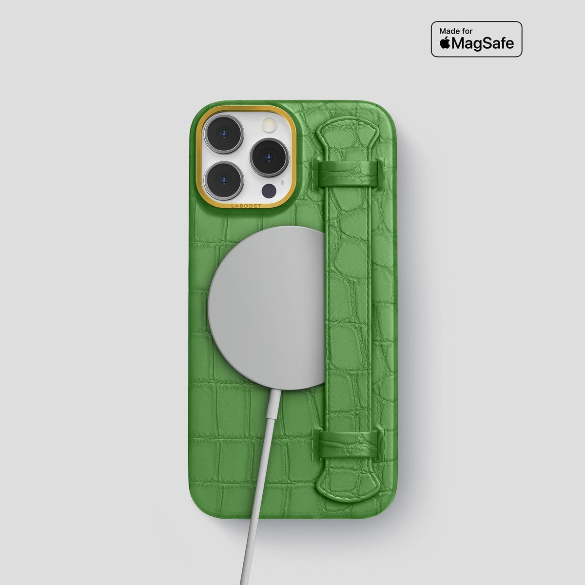 Apple-Green iPhone 13 Pro Strap Case Alligator with Gold Metal -4 | Apple-Green-Gold