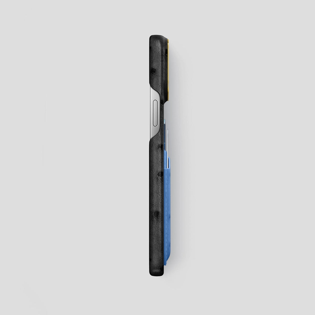 Black-Navy-Blue iPhone 13 Pro Card Case Colore Ostrich with Gold Metal -3 | Black-Navy-Blue-Gold