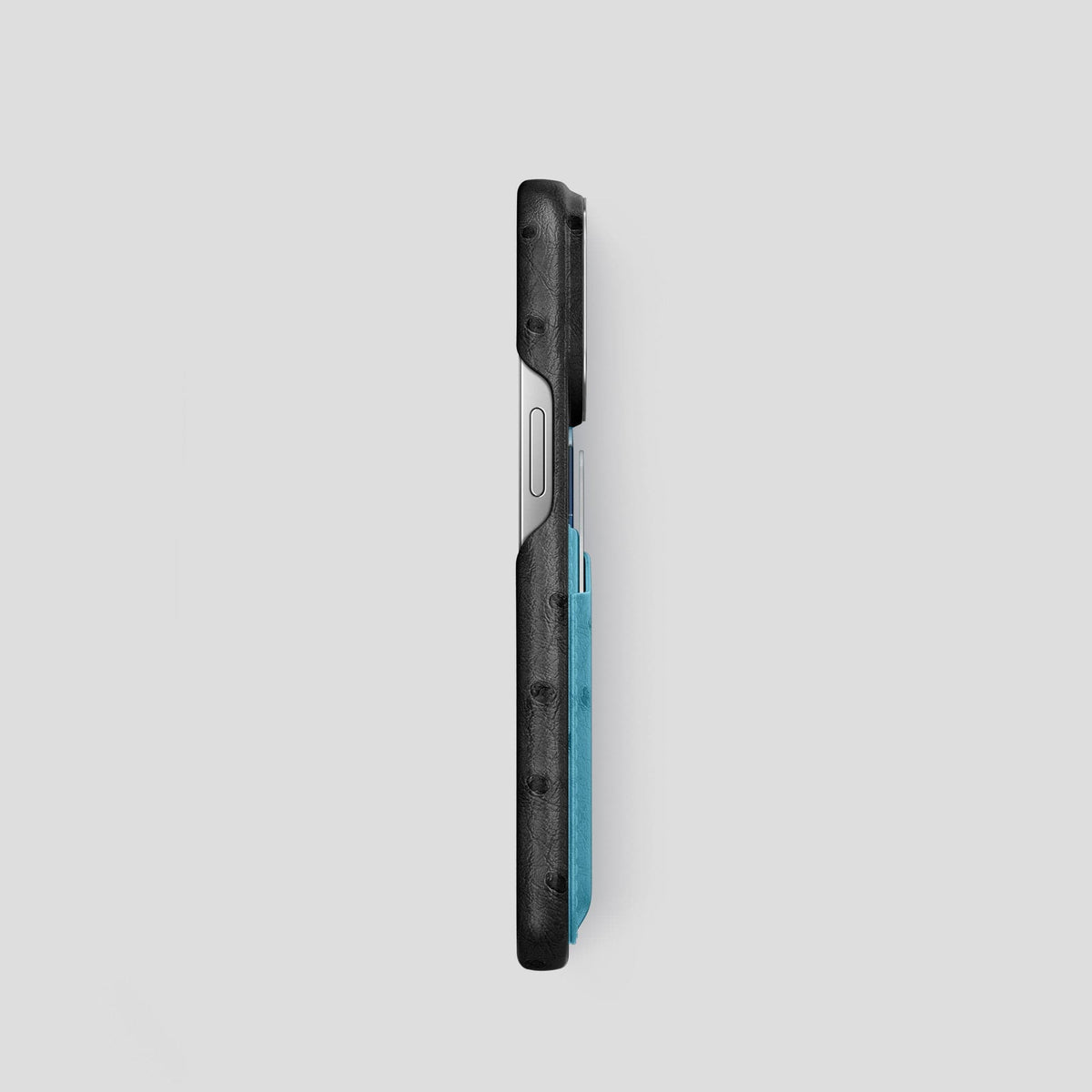 Black-Blue-Jeans iPhone 13 Pro Card Case Colore Ostrich with Steel Metal -3 | Black-Blue-Jeans-Steel