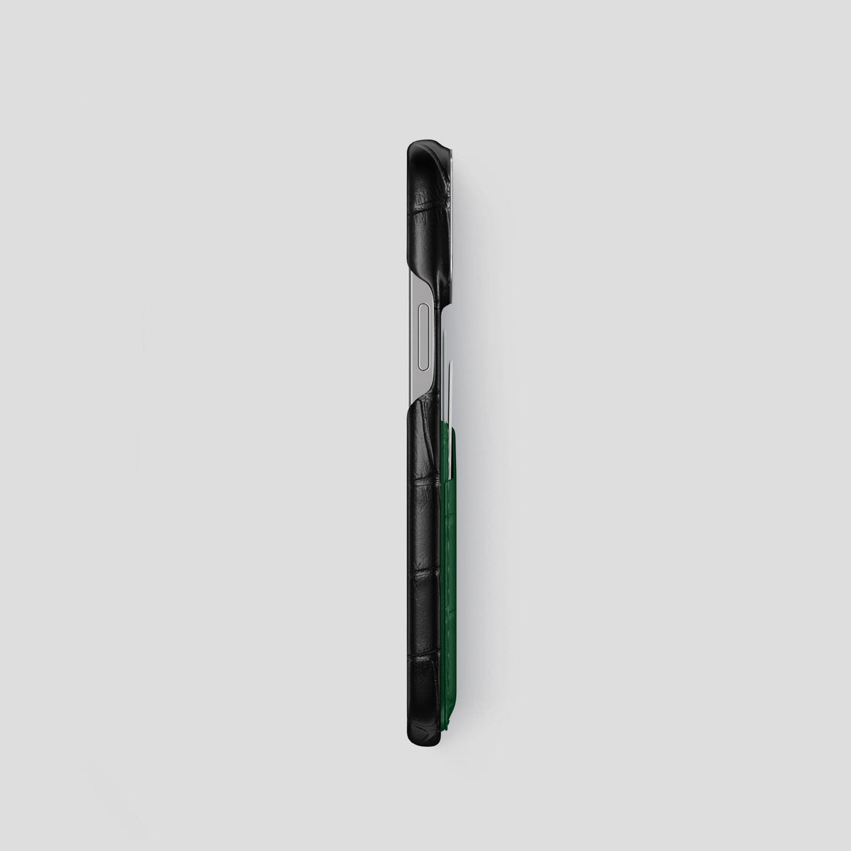 Black-Green iPhone 13 Pro Card Case Alligator with Steel Metal -3 | Black-Green-Steel