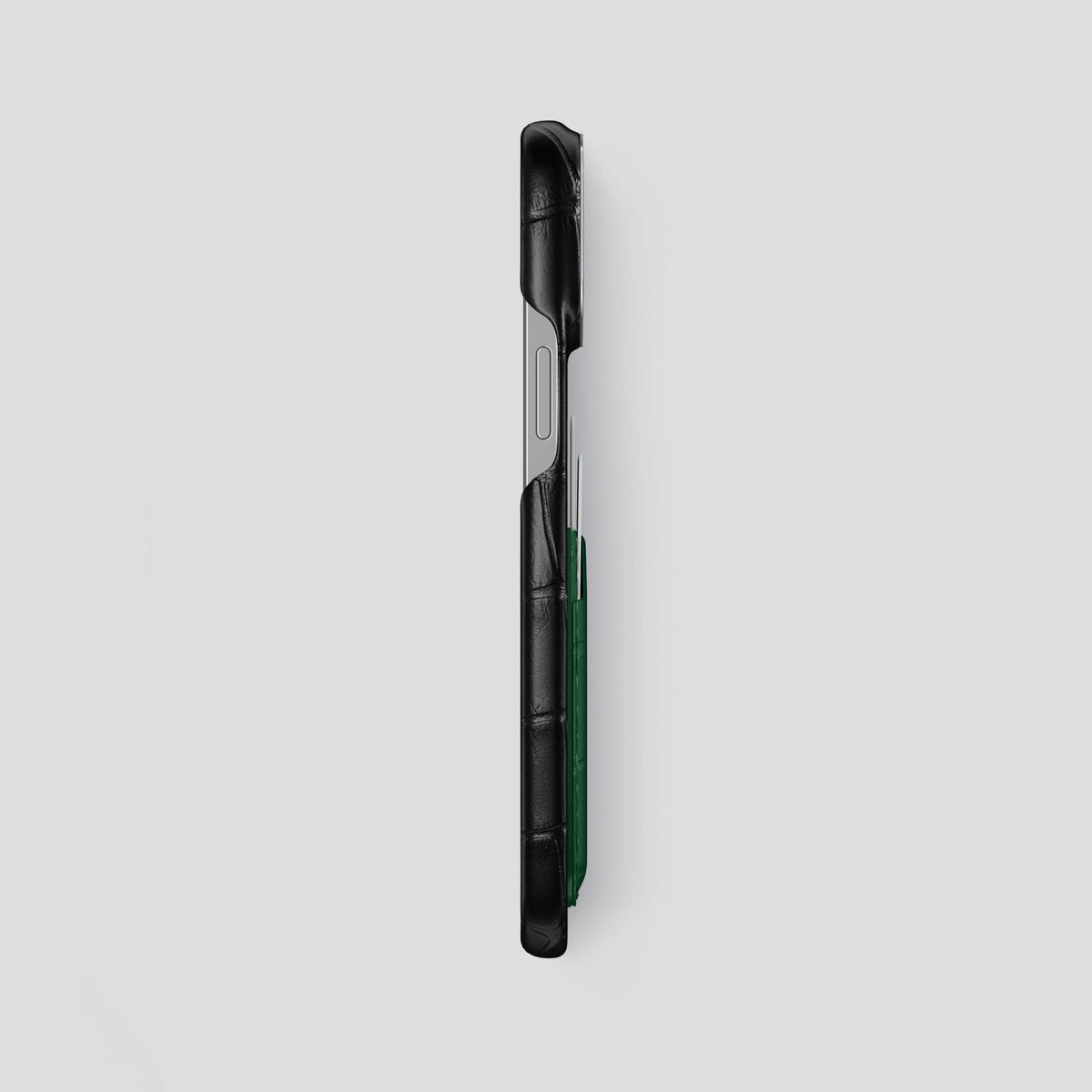 Black-Green iPhone 13 Pro Max Card Case Alligator with Steel Metal -3 | Black-Green-Steel