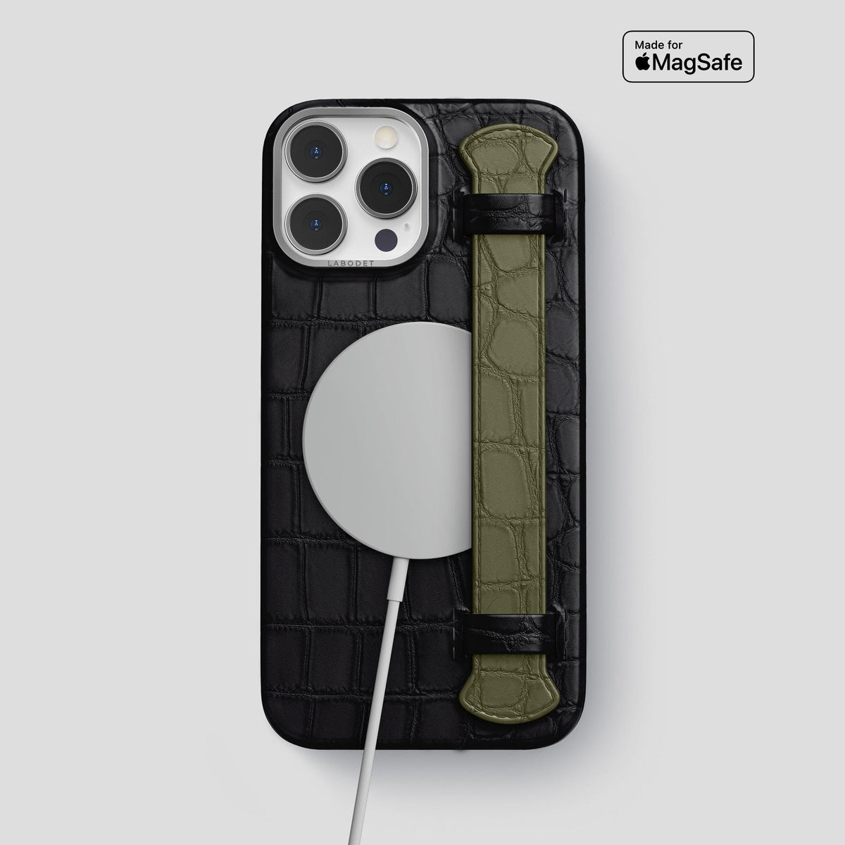 Black-Kaki-Green iPhone 13 Pro Max Strap Case Alligator with Steel Metal -4 | Black-Kaki-Green-Steel
