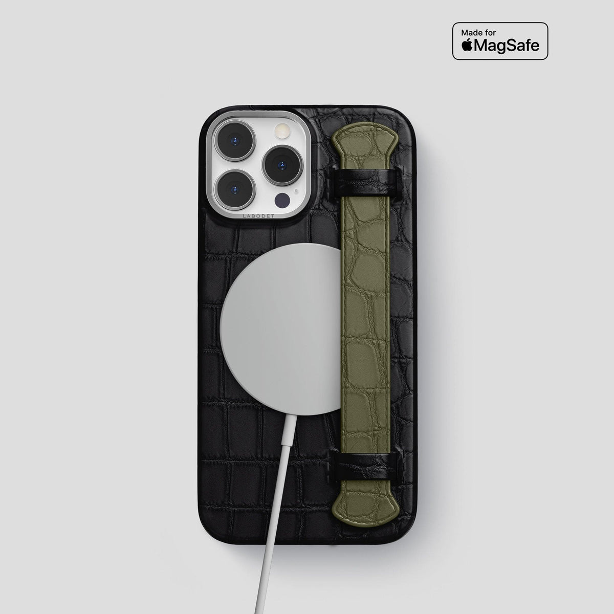 Black-Kaki-Green iPhone 13 Pro Strap Case Alligator with Steel Metal -4 | Black-Kaki-Green-Steel