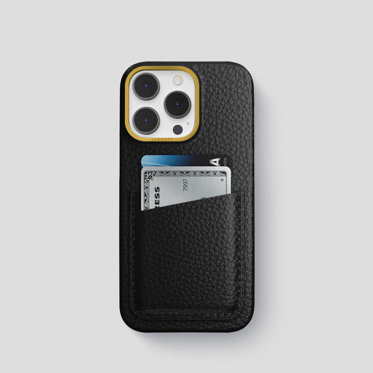Black iPhone 13 Pro Card Case Calf with Gold Metal -1 | Black-Gold