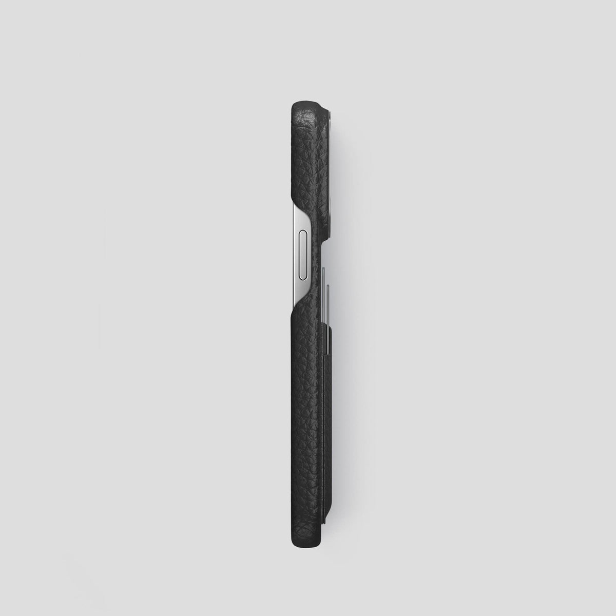 Black iPhone 13 Pro Card Case Calf with Steel Metal -3 | Black-Steel