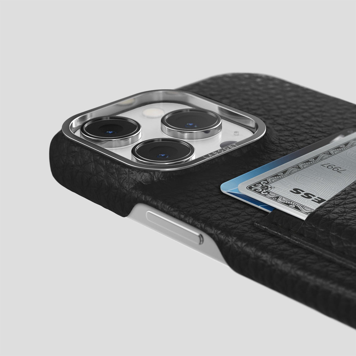 Black iPhone 13 Pro Card Case Calf with Steel Metal -5 | Black-Steel