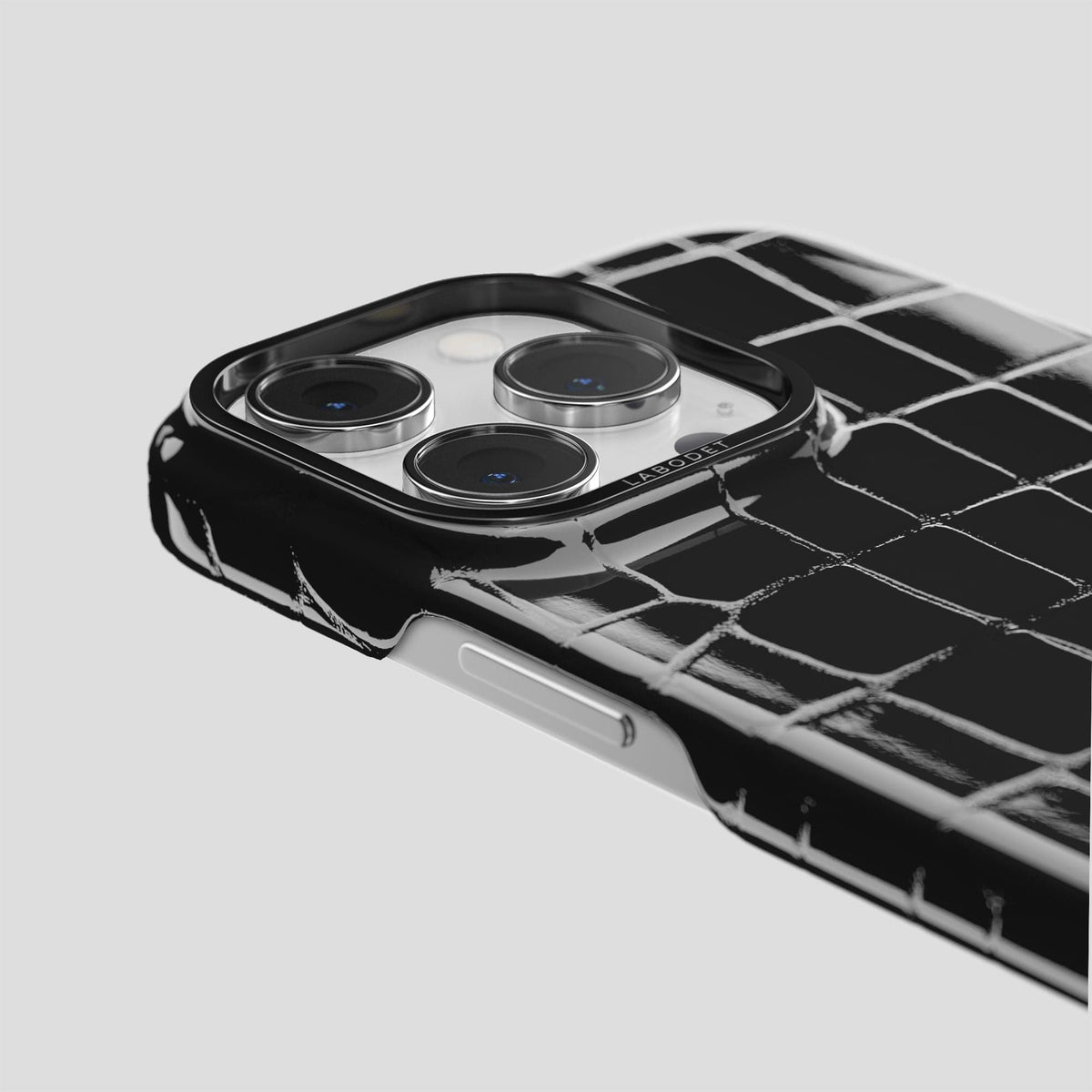 Black iPhone 13 Pro Case Shiny Alligator with Black Metal -6 | Black-Black