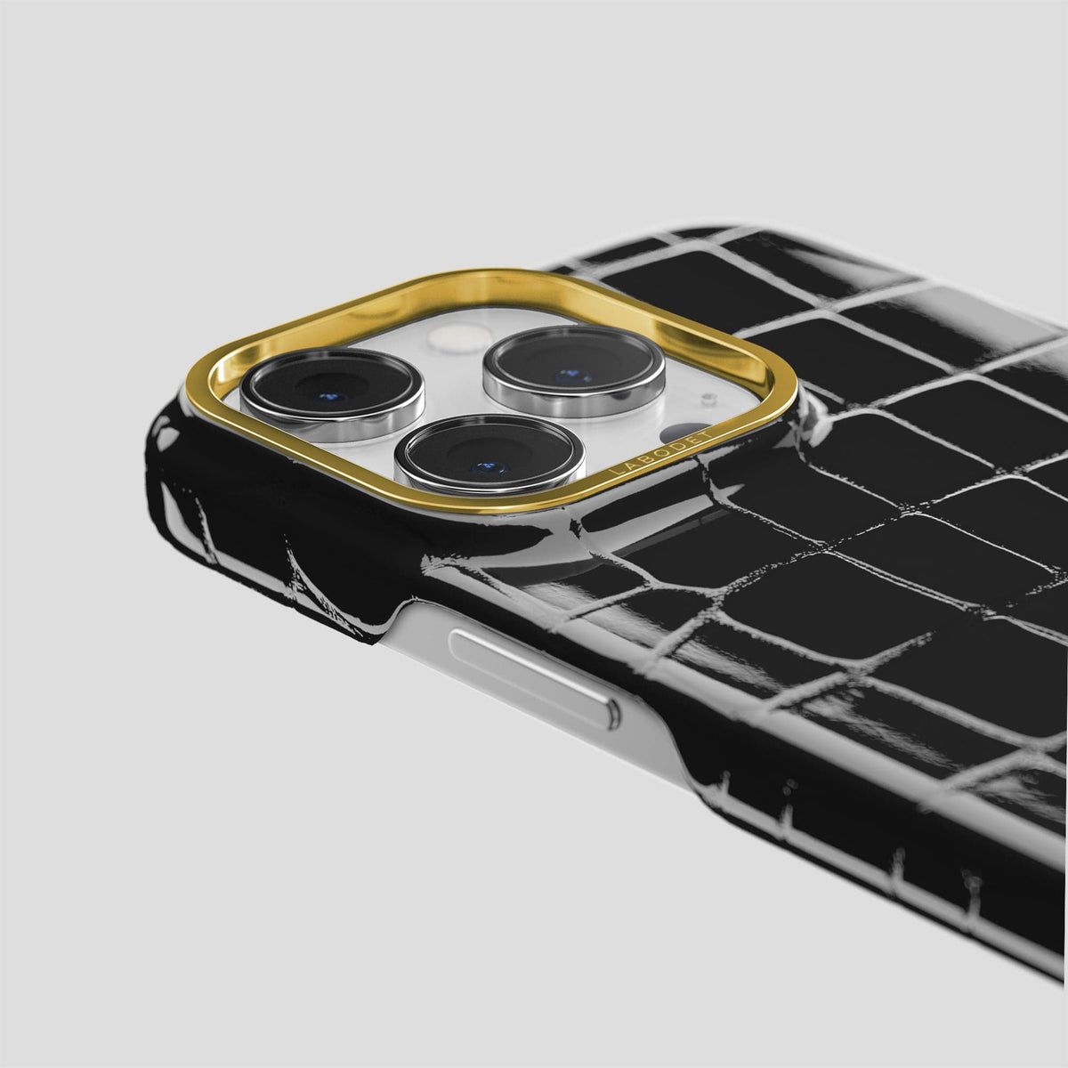 Black iPhone 13 Pro Case Shiny Alligator with Gold Metal -6 | Black-Gold