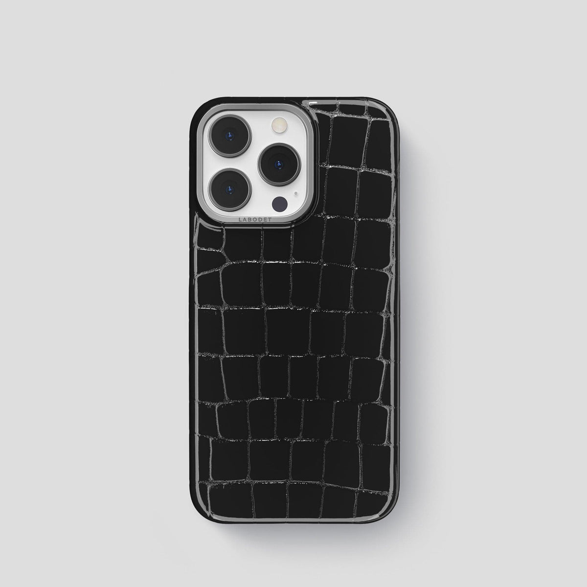 Black iPhone 13 Pro Case Shiny Alligator with Steel Metal -1 | Black-Steel