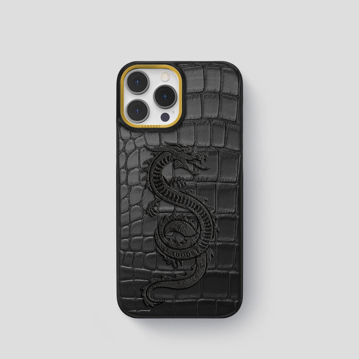 Black iPhone 13 Pro Classic Case Alligator with Gold Metal -1 | Black-Gold