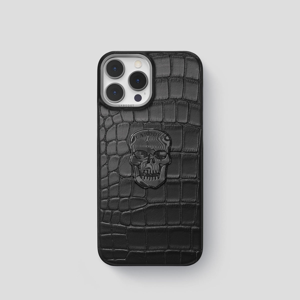 Black iPhone 13 Pro Classic Case Alligator with Steel Metal -1 | Black-Steel