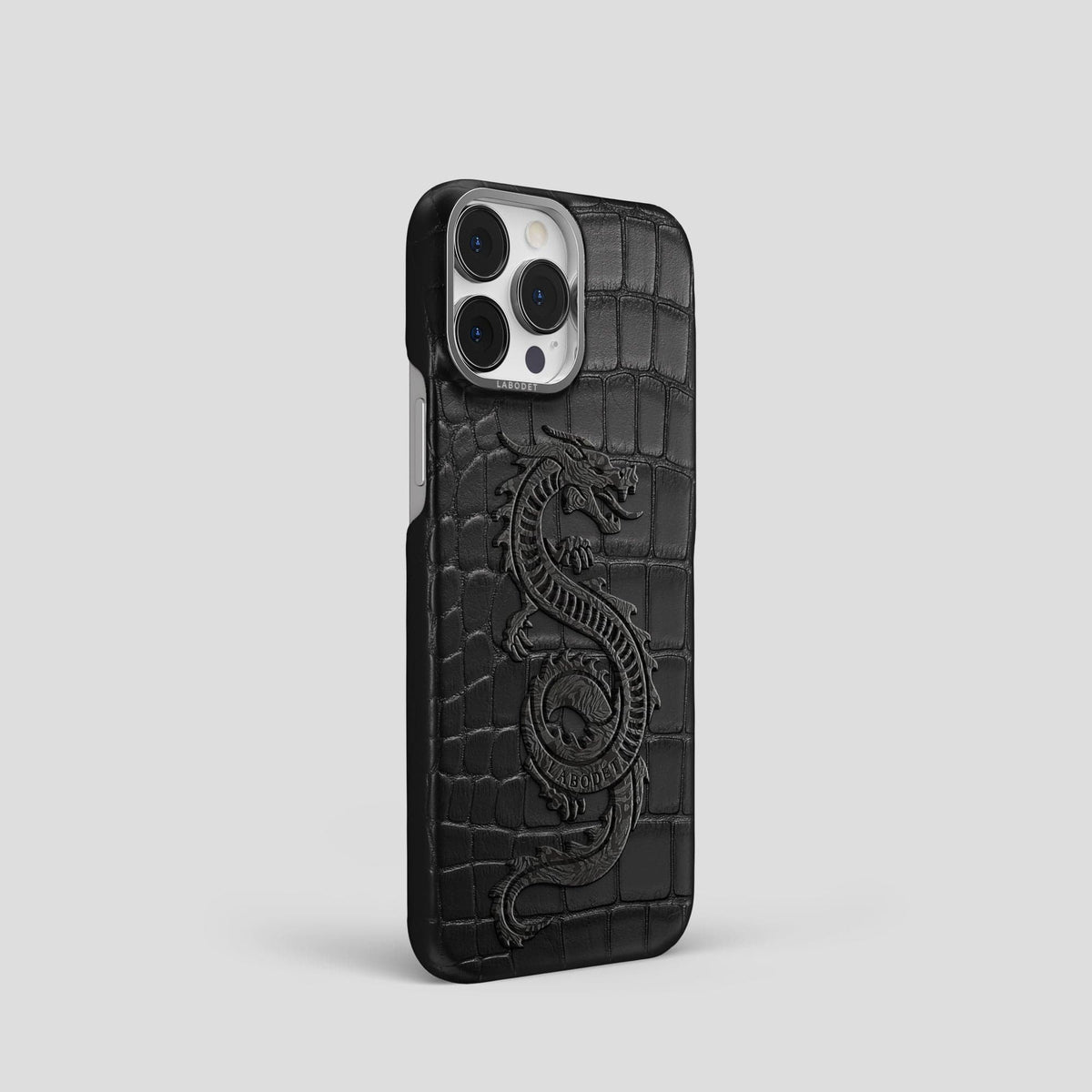 Black iPhone 13 Pro Classic Case Alligator with Steel Metal -2 | Black-Steel