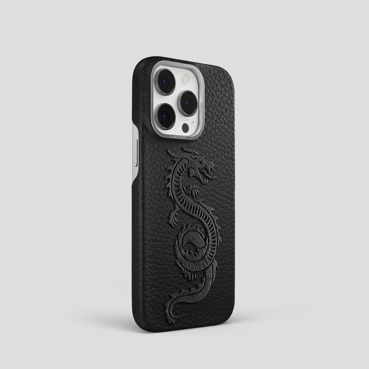 Black iPhone 13 Pro Classic Case Calf with Steel Metal -2 | Black-Steel