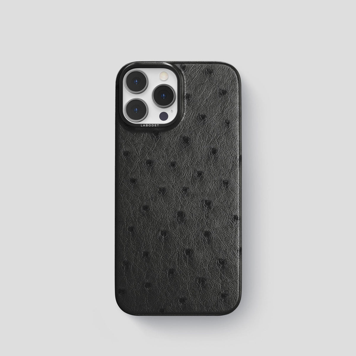 Black iPhone 13 Pro Classic Case Ostrich with Black Metal -1 | Black-Black