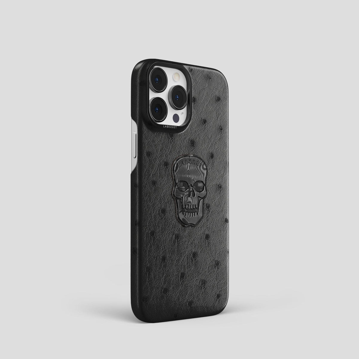 Black iPhone 13 Pro Classic Case Ostrich with Black Metal -2 | Black-Black