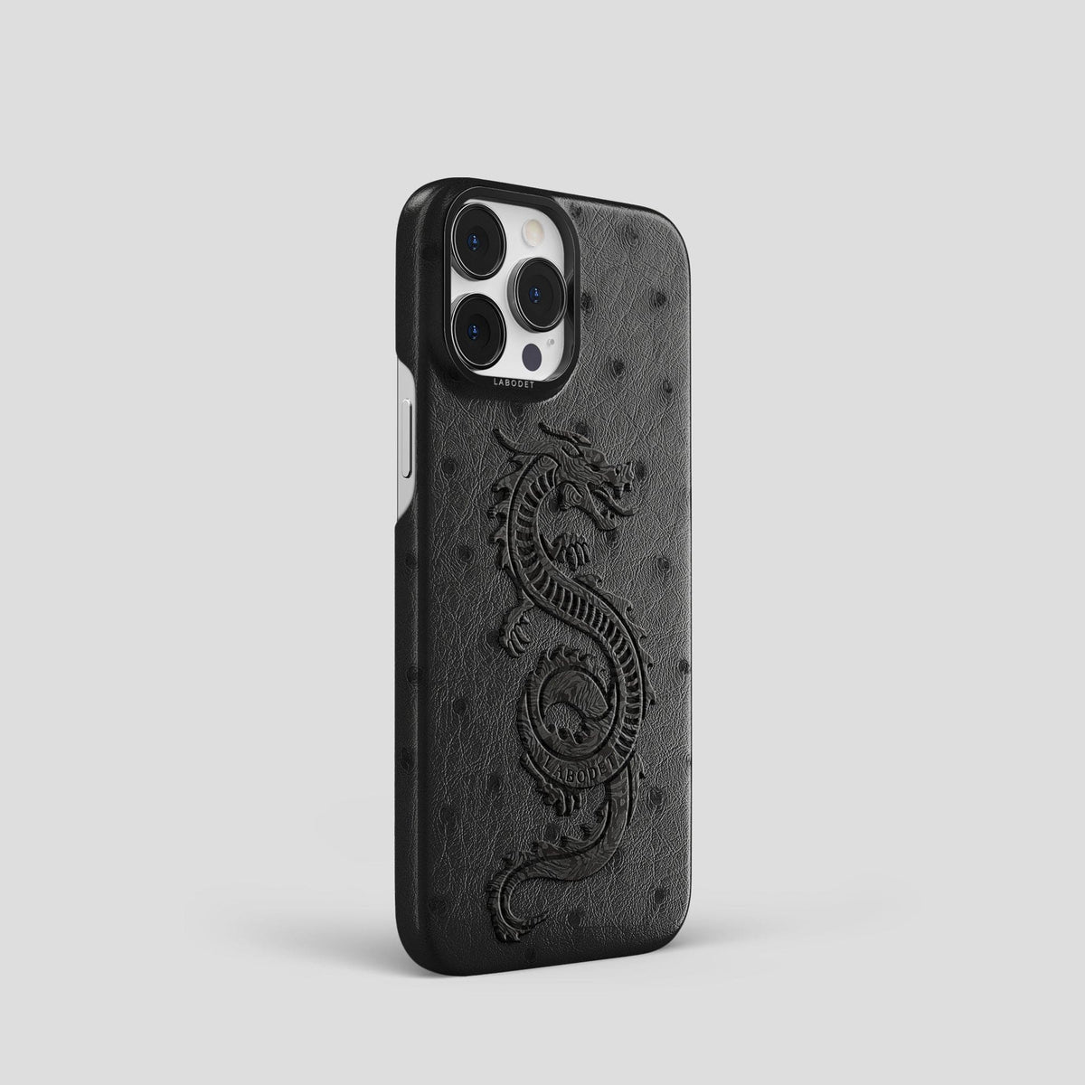 Black iPhone 13 Pro Classic Case Ostrich with Black Metal -2 | Black-Black
