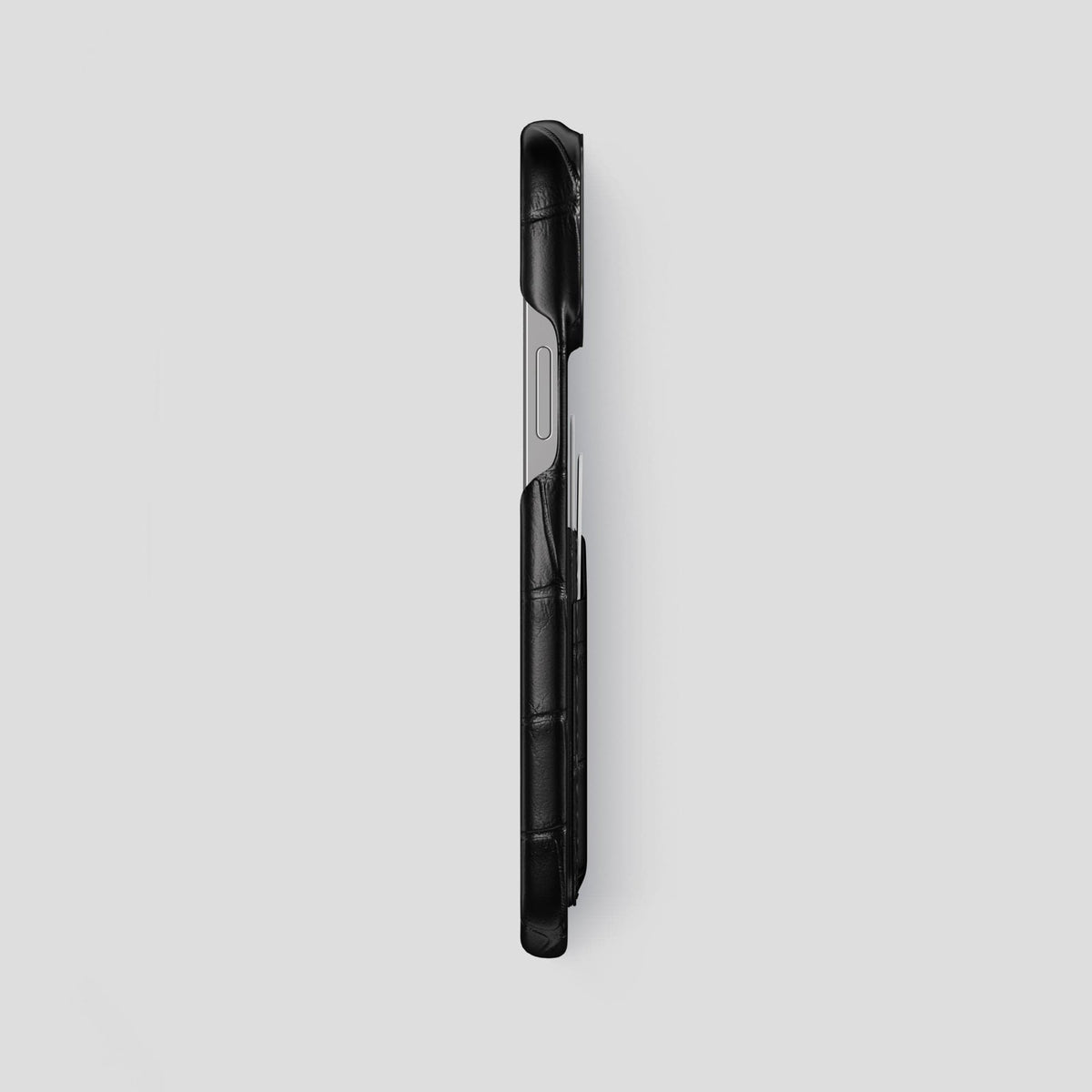 Black iPhone 13 Pro Max Card Case Alligator with Black Metal -3 | Black-Black