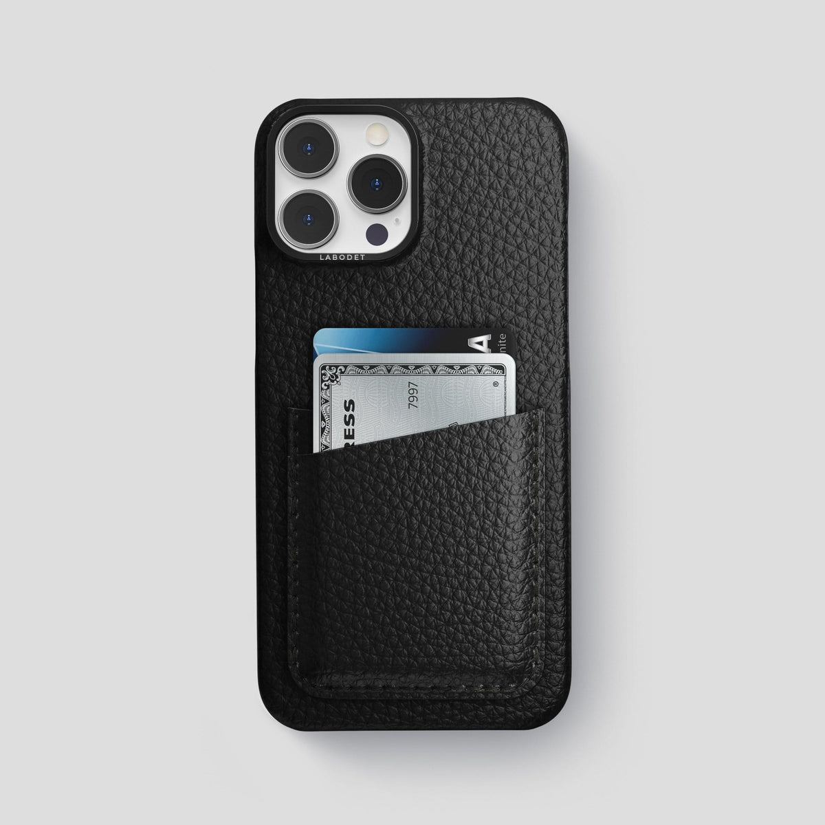 Black iPhone 13 Pro Max Card Case Calf with Black Metal -1 | Black-Black