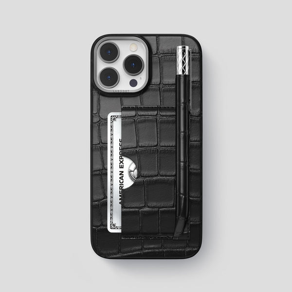 Card and Pen Holder Case For iPhone 13 Pro Max In Alligator