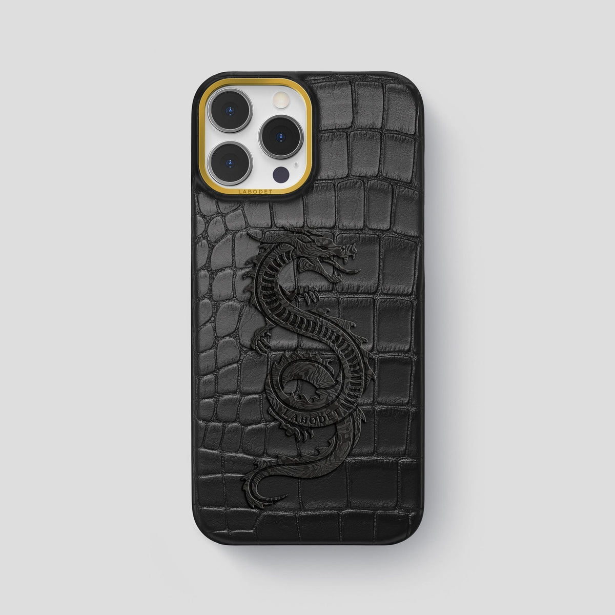 Black iPhone 13 Pro Max Classic Case Alligator with Gold Metal -1 | Black-Gold